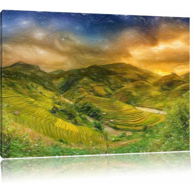 Leinwandbild „Eine Bergfarm in Asien“, Grafikdruck East Urban Home Größe: 80 cm H x 120 cm B on Productcaster.