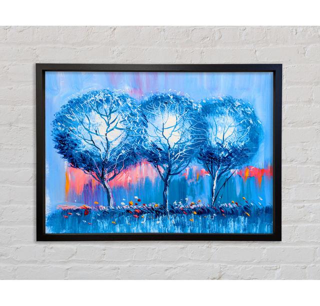 Three Blue Winter Trees Framed Print Bright Star Size: 100cm H x 141.4cm W on Productcaster.