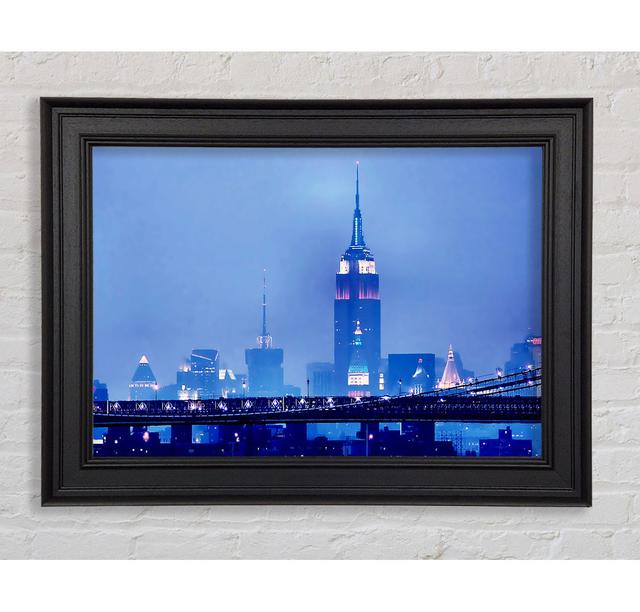 Empire State Building Blue Night Framed Print 17 Stories Size: 59.7cm H x 84.1cm W on Productcaster.