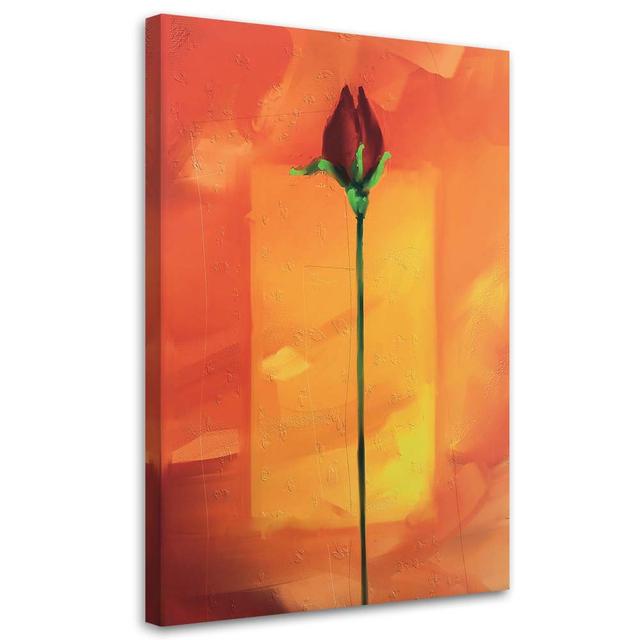 Canvas Print, Red Rose On Orange Background 15973 Rosalind Wheeler Size: 120cm H x 80cm W on Productcaster.