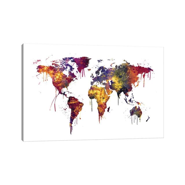 Watercolor Map of the World Map, Dark Colors by Michael Tompsett - Wrapped Canvas Print Borough Wharf Size: 101.6cm H x 152.4cm W x 3.81cm D on Productcaster.