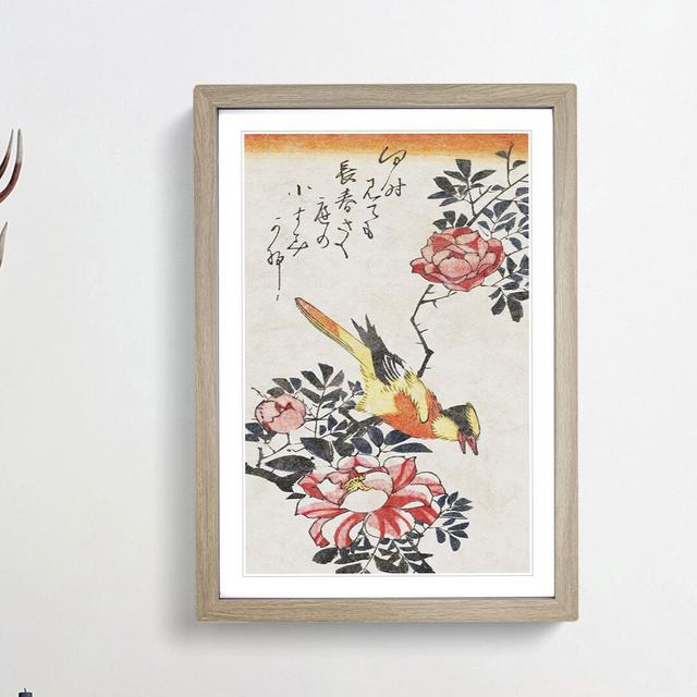 Wagtail Bird with Roses by Utagawa Hiroshige - Picture Frame Painting Print East Urban Home Frame Option: Oak Framed, Size: 48cm H x 36cm W x 2cm D on Productcaster.