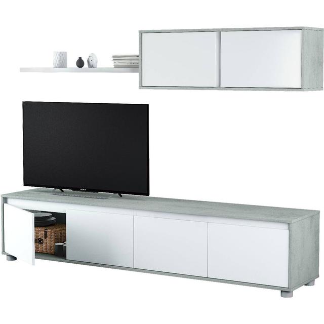 Fitted Wall Savannah, Tv Stand For Living Room Set Composition With Wall Unit, 200X41H43 Cm Latitude Run Colour: White/Grey on Productcaster.