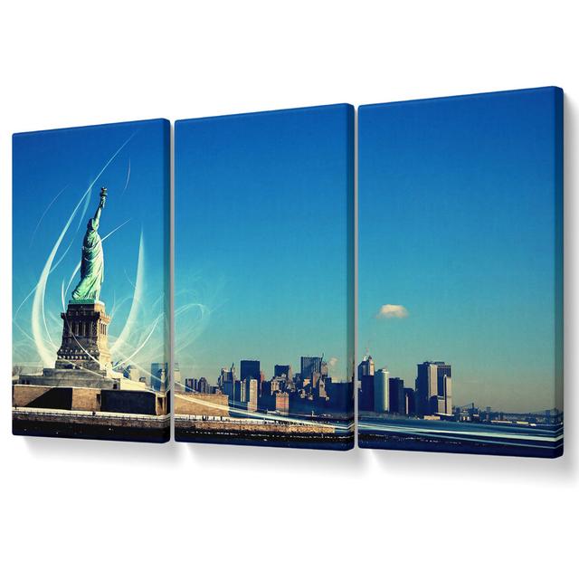 New Yorks Statue of Liberty - 3 Piece Wrapped Canvas Graphic Art Ebern Designs Size: 81.3cm H x 163cm W on Productcaster.