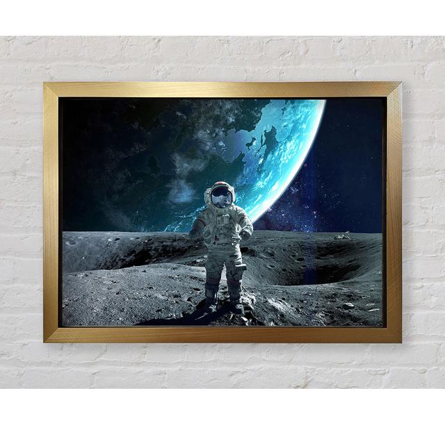 Gerahmtes Leinwandbild Astronaut On The Moon Happy Larry Größe: 100cm H x 141,4cm B x 3,4cm T, Format: Poster mit goldenem Rahmen on Productcaster.