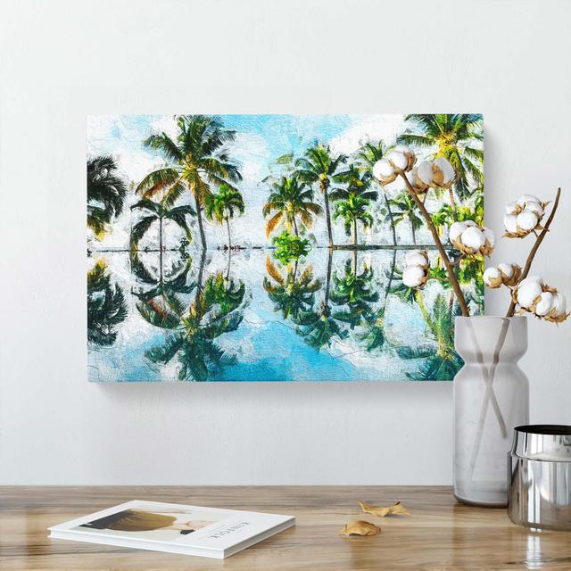 Palm Tree Reflections In Mauritius - Wrapped Canvas Painting East Urban Home Size: 40cm H x 60cm W x 3cm D on Productcaster.