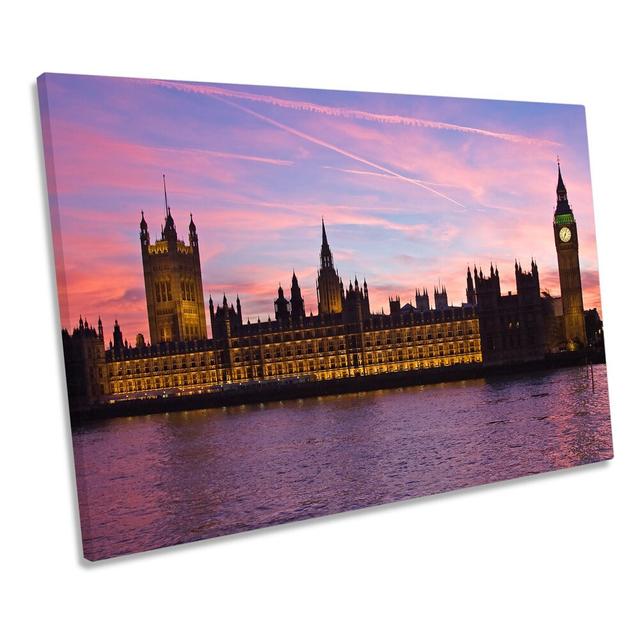 London Houses Parliament Sunset - Wrapped Canvas Print Ebern Designs Size: 40.6cm H x 61cm W x 2cm D on Productcaster.