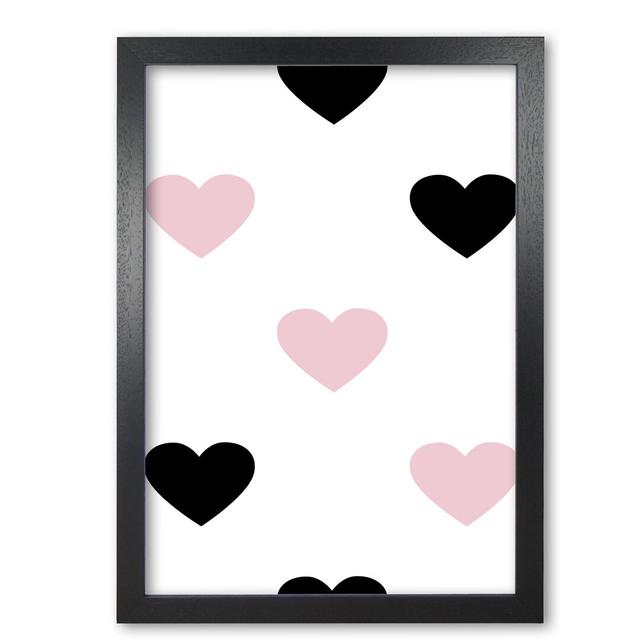 'Pink and Black Hearts' Painting Print East Urban Home Size: 42 cm H x 30 cm W x 5 cm D, Format: Black Grain Frame on Productcaster.