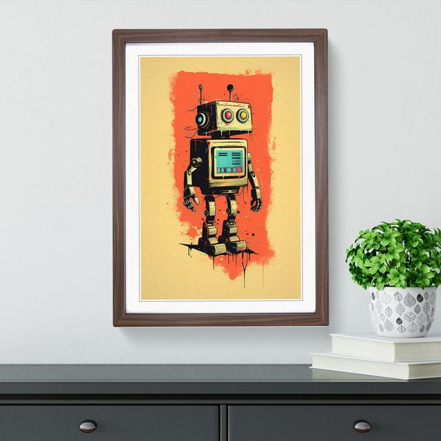 Robot Minimalism - Single Picture Frame Print on Wood Big Box Art Size: 34cm H x 25cm W x 2cm D, Frame Colour: Walnut on Productcaster.