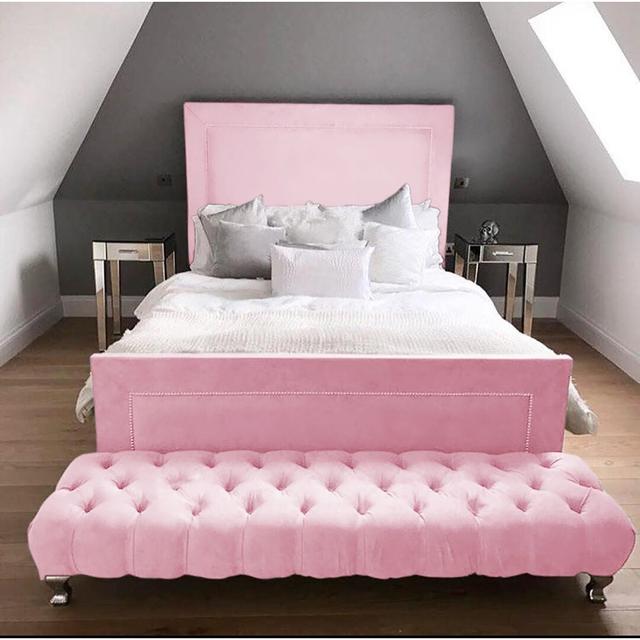 Brisco Upholstered Bed Frame Mercer41 Colour: Pink, Size: Double on Productcaster.