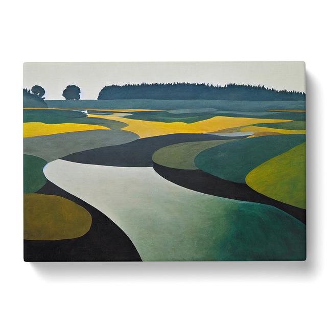 Modern Abstract Lake View - Wrapped Canvas Painting Marlow Home Co. Size: 50cm H x 76cm W x 3cm D on Productcaster.