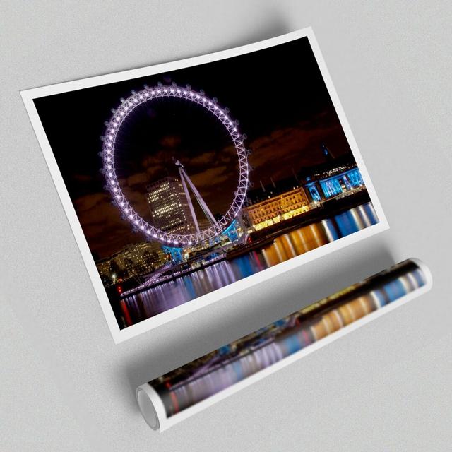 London Eye Water Lights Architecture - Photograph Print on Paper East Urban Home Size: 59.4cm H x 84.1cm W x 1cm D on Productcaster.