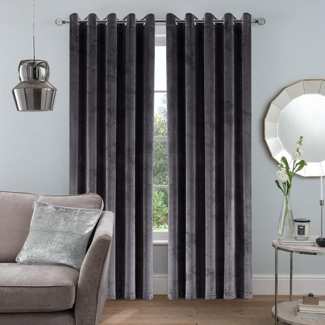 Safia 100% Crushed Velvet Eyelet Sheer Window Curtains Canora Grey Panel Size: 228 W x 228 D cm, Colour: Charcoal on Productcaster.