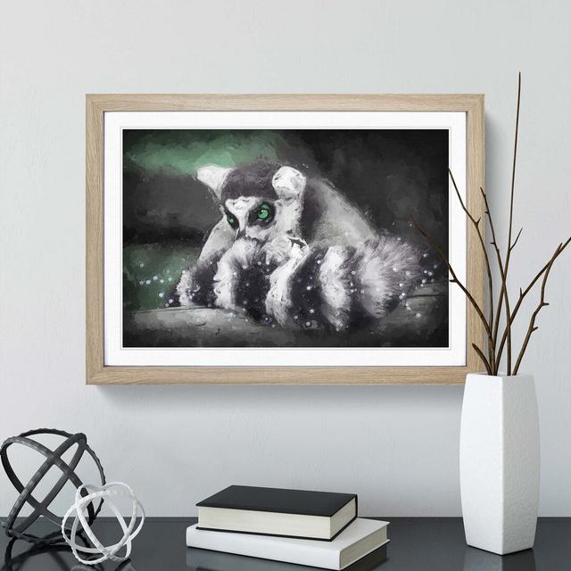 Ring-Tailed Lemur in Abstract - Picture Frame Painting Print East Urban Home Frame Option: Oak, Size: 60cm H x 91cm W x 2cm D on Productcaster.