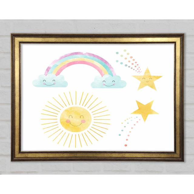 Glücklicher Regenbogen und Wolken - Druck Harriet Bee Größe: 30cm H x 42cm B x 1,5cm T, Format: Poster mit goldenem Rahmen on Productcaster.