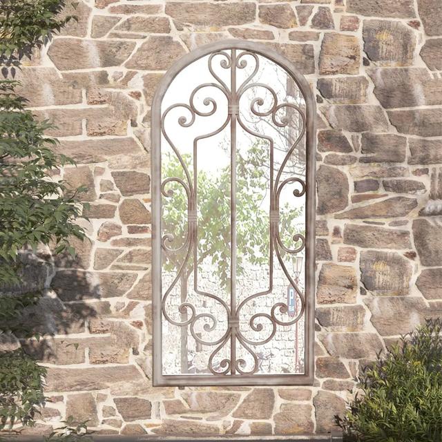 Rosalind Wheeler Garden Mirror Sand 100X45 Cm Iron For Outdoor Use Rosalind Wheeler Size: 100cm H x 45cm W, Finish: Sand on Productcaster.