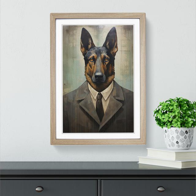 German Shepherd Dadaism Happy Larry Format: Oak Framed, Size: 46cm H x 34cm W on Productcaster.