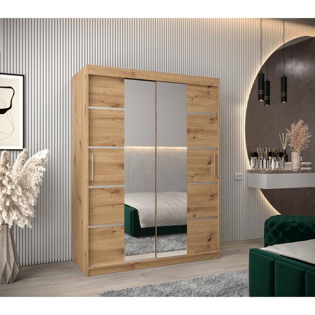 Verona 04 Sliding Door Wardrobe 150cm - Black Matt 17 Stories Finish: Oak Artisan on Productcaster.