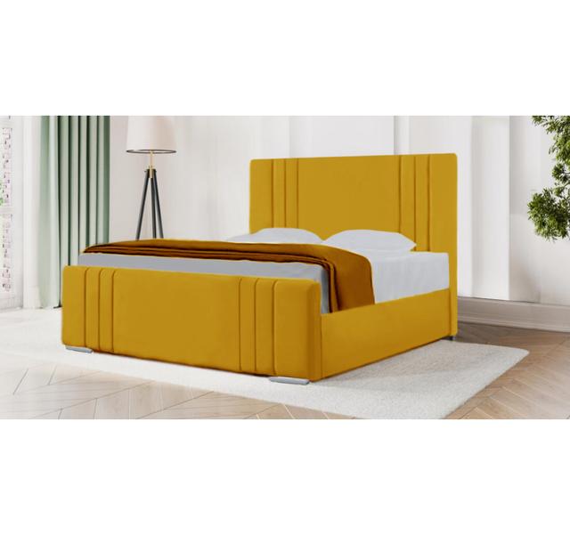 Delamora Upholstered Bed Latitude Run Size: Double (4'6), Colour: Yellow Mustard on Productcaster.