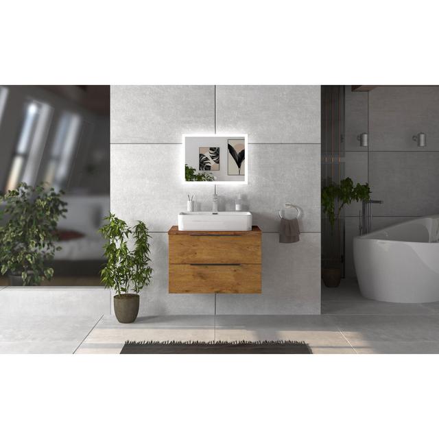 Almestica Bathroom Furniture Suite Latitude Run Finish: Anthracite/Oak rustic/Vintage navy on Productcaster.