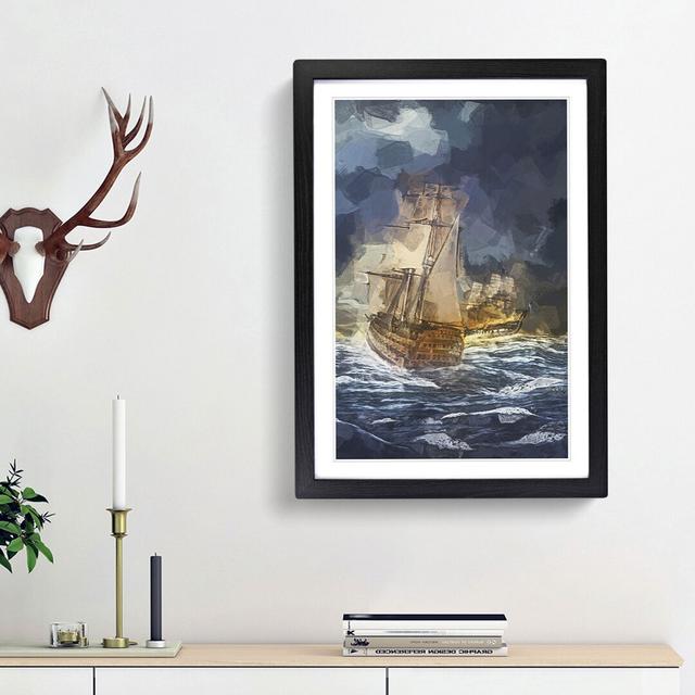 Naval Battle Ship at War in Abstract - Picture Frame Painting Print on MDF East Urban Home Frame Option: Black Framed, Size: 36cm H x 27cm W x 2cm D on Productcaster.