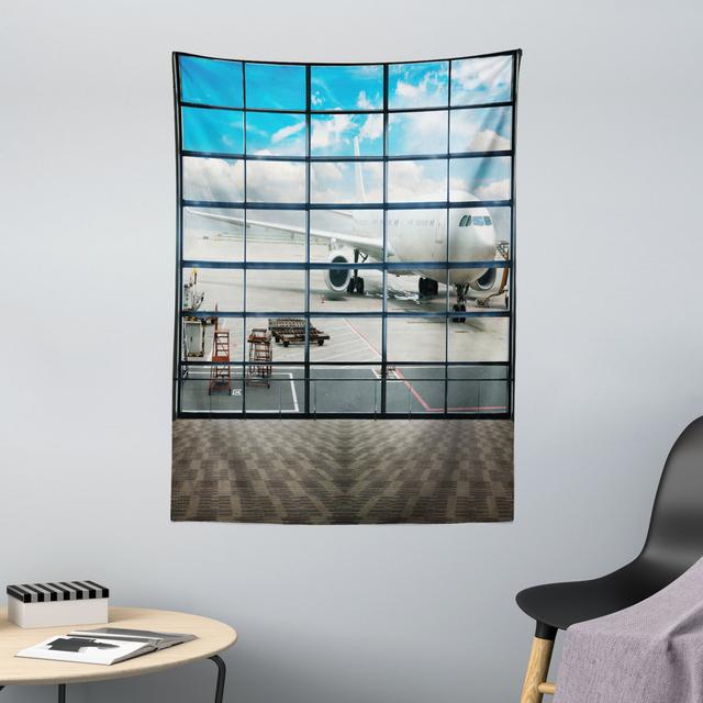 Wandteppich, Flughafen Shangai Flugzeug, Weiß und Himmelblau East Urban Home Maße: 150 cm H x 110 cm B on Productcaster.