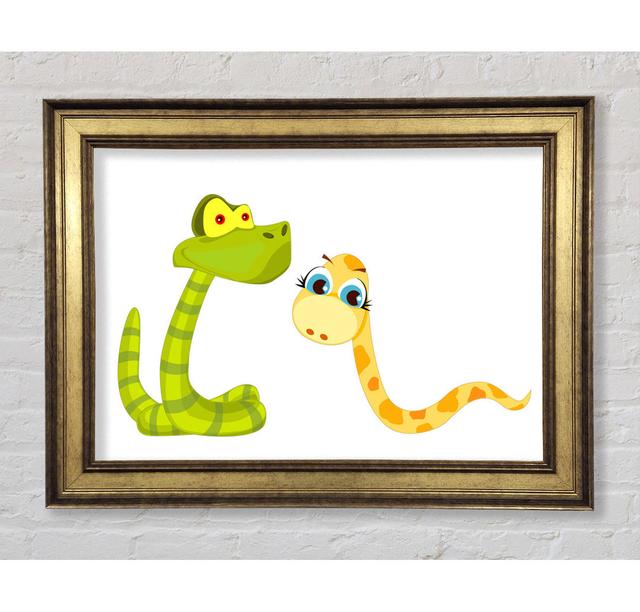 Two Snakes White Framed Print - Single Picture Frame Print on Canvas Zoomie Kids Size: 30cm H x 42cm W x 8cm D, Colour: White, Format: Antique Gold Fr on Productcaster.