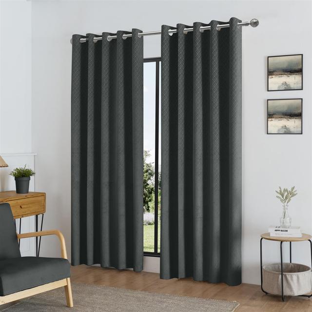 Adwita Temple Blackout Eyelet Curtain Panel Pair Fairmont Park Curtain Colour: Charcoal, Panel Size: 168" W x 137" L on Productcaster.