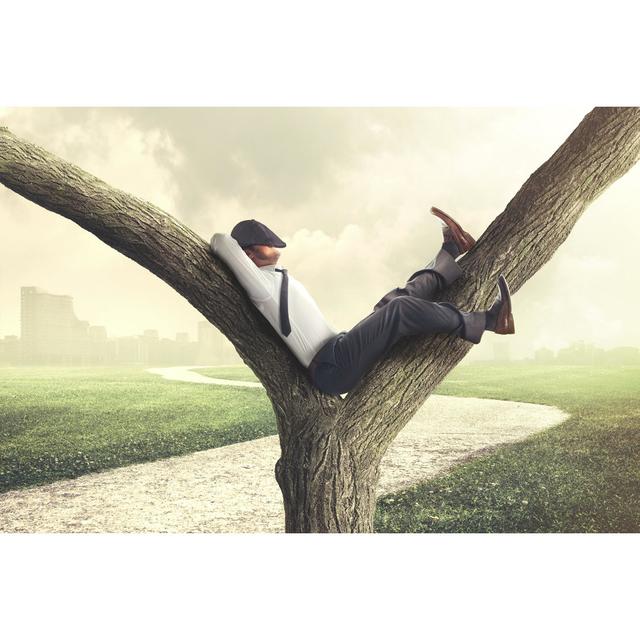 Lazy Business Man Enjoying Break On A Tree by Francescoch - Wrapped Canvas Print Ebern Designs Size: 81cm H x 122cm W on Productcaster.