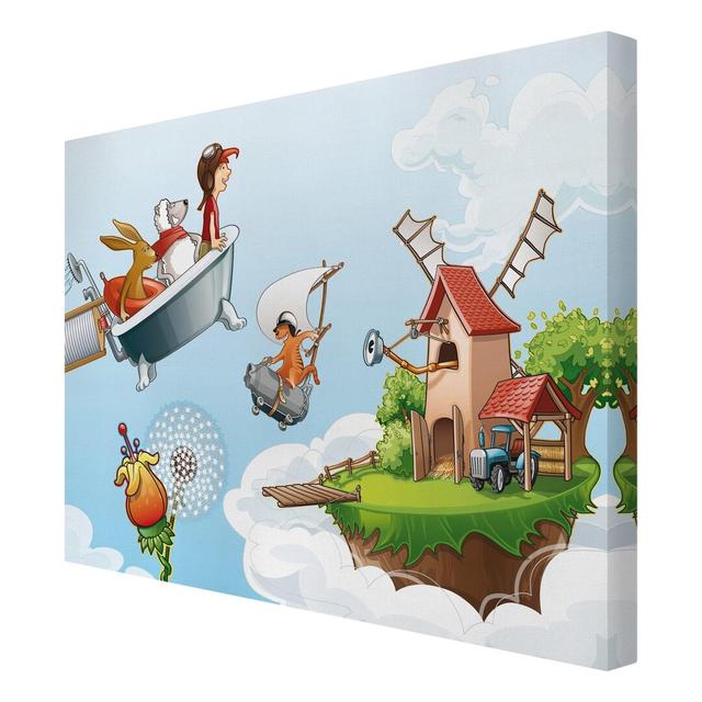 Flying Farm - Wrapped Canvas Graphic Art Print East Urban Home Size: 160cm L x 120cm W on Productcaster.