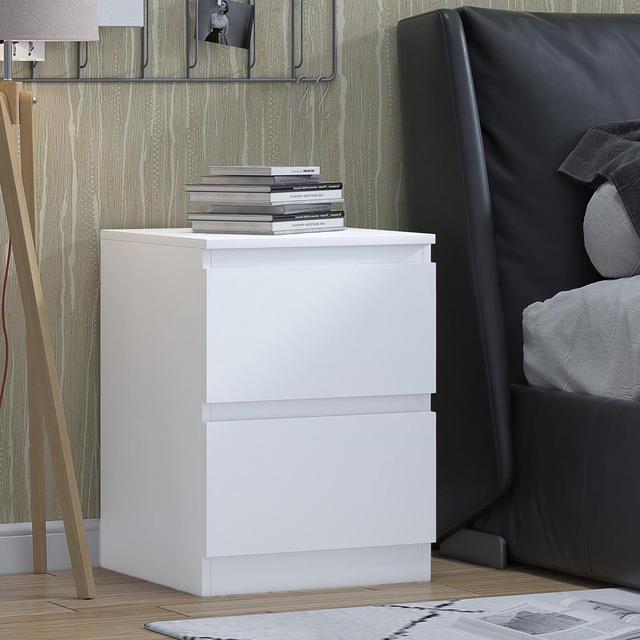 Francine 2 Drawer Bedside Table Nightstand: Matt Finish. Scratch Resistant. Handleless Design. Zipcode Design Colour: Matt White on Productcaster.