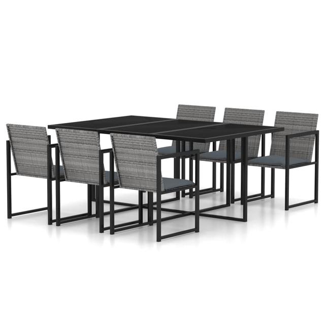 Ebern Designs 7 Piece Outdoor Dining Set With Cushions Poly Rattan Grey, 1 Table, 6 Chair, 6 Seat cushion Ebern Designs on Productcaster.