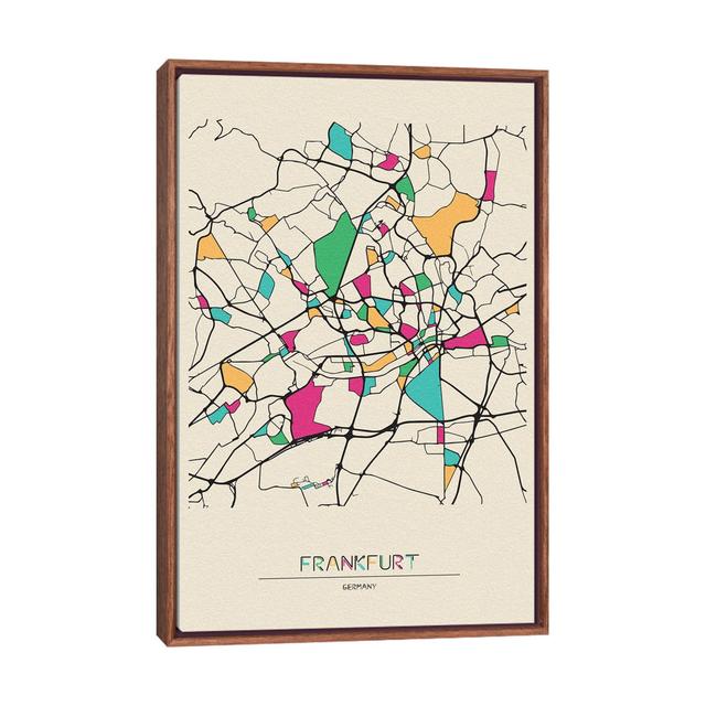 Frankfurt, Germany Map by Ayse Deniz Akerman - Floater Frame Graphic Art on Canvas Ivy Bronx Size: 101.6cm H x 66.04cm W x 3.81cm D, Frame Option: Bro on Productcaster.