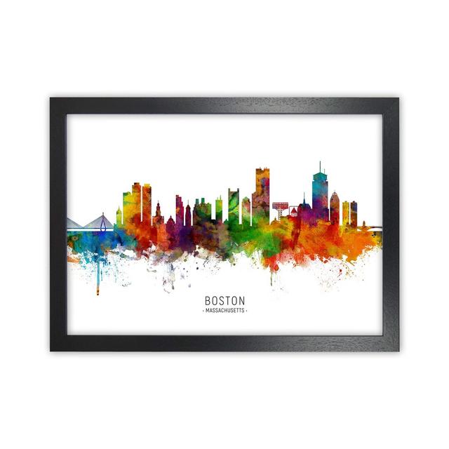 Boston Massachusetts Skyline by Michael Tompsett - Print Ebern Designs Size: 34cm H x 46cm W x 3cm D, Format: Black Framed on Productcaster.