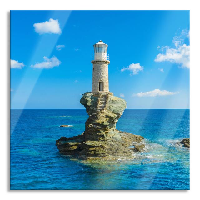 Glasbild Lighthouse on a Small Island in the Sea Longshore Tides Größe: 60 cm H x 60 cm B x 0.4 cm T on Productcaster.