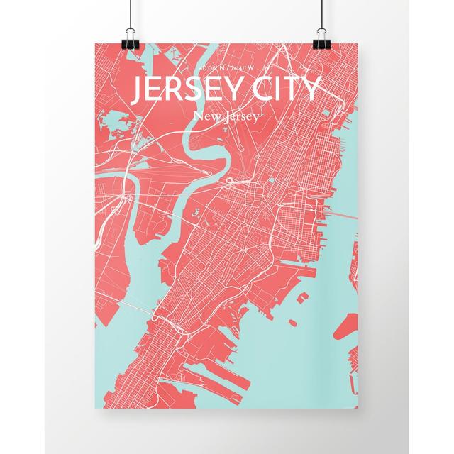 Jersey City City Map - No Frame Print East Urban Home Size: 61cm H x 45.7cm W x 0.1cm D on Productcaster.