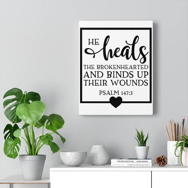 He Heals Psalm 147:3 - Wrapped Canvas Print Blue Elephant Size: 41cm H x 30cm W on Productcaster.