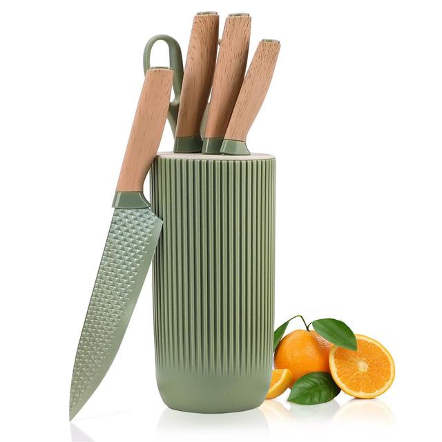 Chef Knife Set With Knife Holder, 6-Piece Set (Green) Belfry Kitchen Storage Colour: Black on Productcaster.