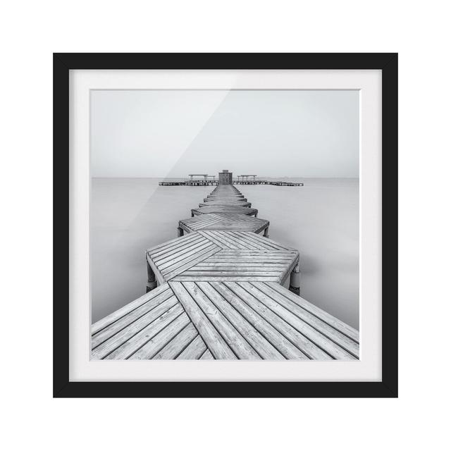 Picture With Frame - Wooden Pier And Black And White - Square 1:1Matte Highland Dunes Frame Option: Black Framed, Size: 30cm H x 30cm W x 2cm D on Productcaster.