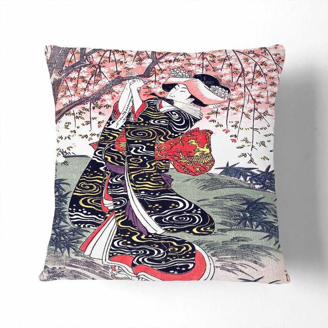 Geisha Under a Cherry Tree by Utagawa Toyokuni Cushion with Filling East Urban Home Size: 40cm H x 40cm W x 15cm D on Productcaster.