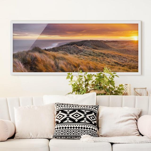 Picture With Frame - Sunrise On The Beach On Sylt - Landscape Panorama Highland Dunes Size: 30cm H x 75cm W x 2cm D, Frame Option: White Framed on Productcaster.