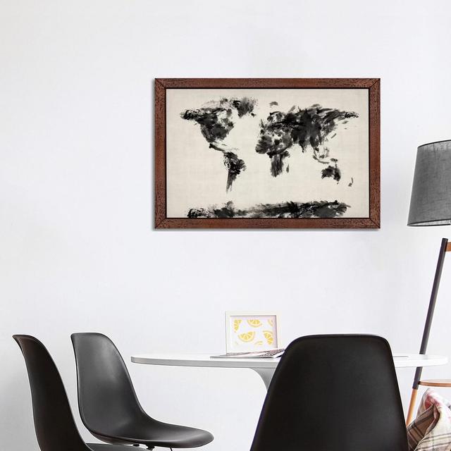 Map Of The World Paint Splashes Black by Michael Tompsett - Floater Frame Print on Canvas Ebern Designs Frame Option: Brown Framed, Size: 45.72cm H x on Productcaster.