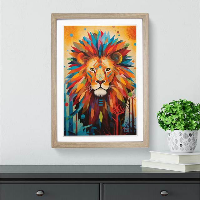 Lion Orphism No.3 Big Box Art Size: 46cm H x 34cm W x 2cm D, Frame Colour: Oak on Productcaster.