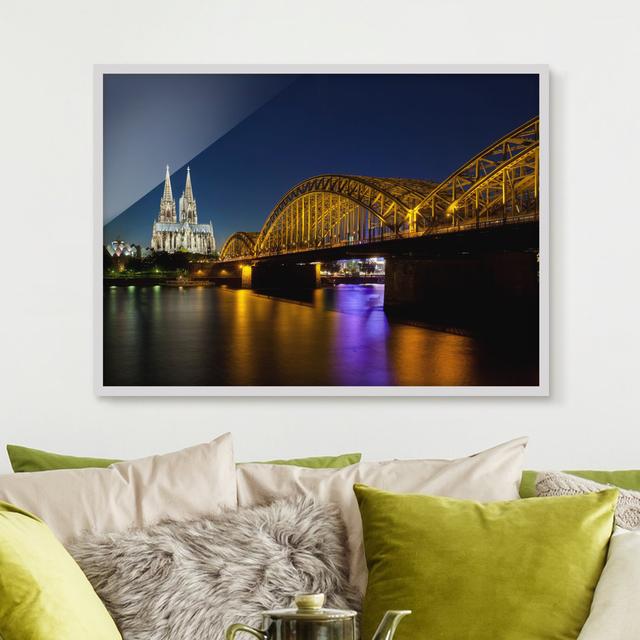 Cologne at Night - Picture Frame Graphic Art Ebern Designs Frame Option: White Framed, Size: 70cm H x 100cm W x 2cm D on Productcaster.