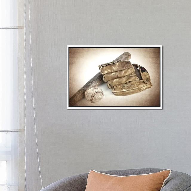 Baseball Bat Glove - Print on Canvas Latitude Run Format: White Framed, Size: 45.72cm H x 66.04cm W x 3.81cm D on Productcaster.