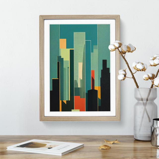 City Skyline in Deco No.2 - Picture Frame Graphic Art Latitude Run Size: 34cm H x 25cm W x 2cm D, Frame Colour: Oak on Productcaster.