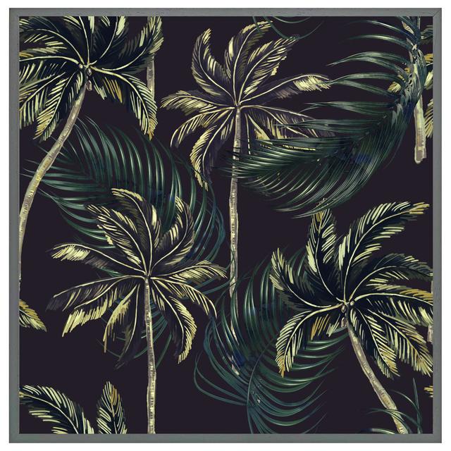 Adelaido Green Palm On Black - Single Picture Frame Art Prints Bay Isle Home Size: 76cm H x 76cm W x 4cm D, Frame Colour: Grey Framed on Productcaster.