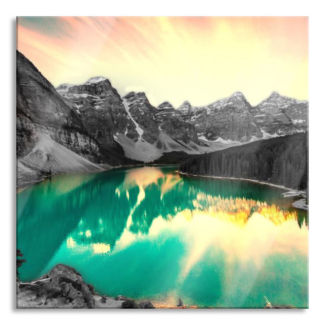 Glasbild Moraine Lake in Canada Alpen Home Größe: 40 cm H x 40 cm B x 0,4 cm T on Productcaster.