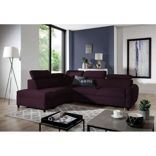 Ecksofa Bustamante aus Samt mit Bettfunktion Brayden Studio Ausrichtung: Links ausgerichtet, Polsterfarbe: Dunkellila on Productcaster.