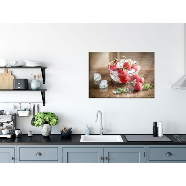 Strawberries In Ice Cubes - No Frame Print on Glass Brayden Studio Size: 70cm H x 100cm W on Productcaster.